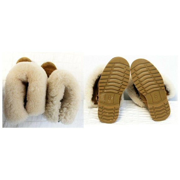 UGG Nessa Chestnut Shearling Boots Women's Sz 4 Suede Sherpa Lined Zipper Back - Picture 6 of 11